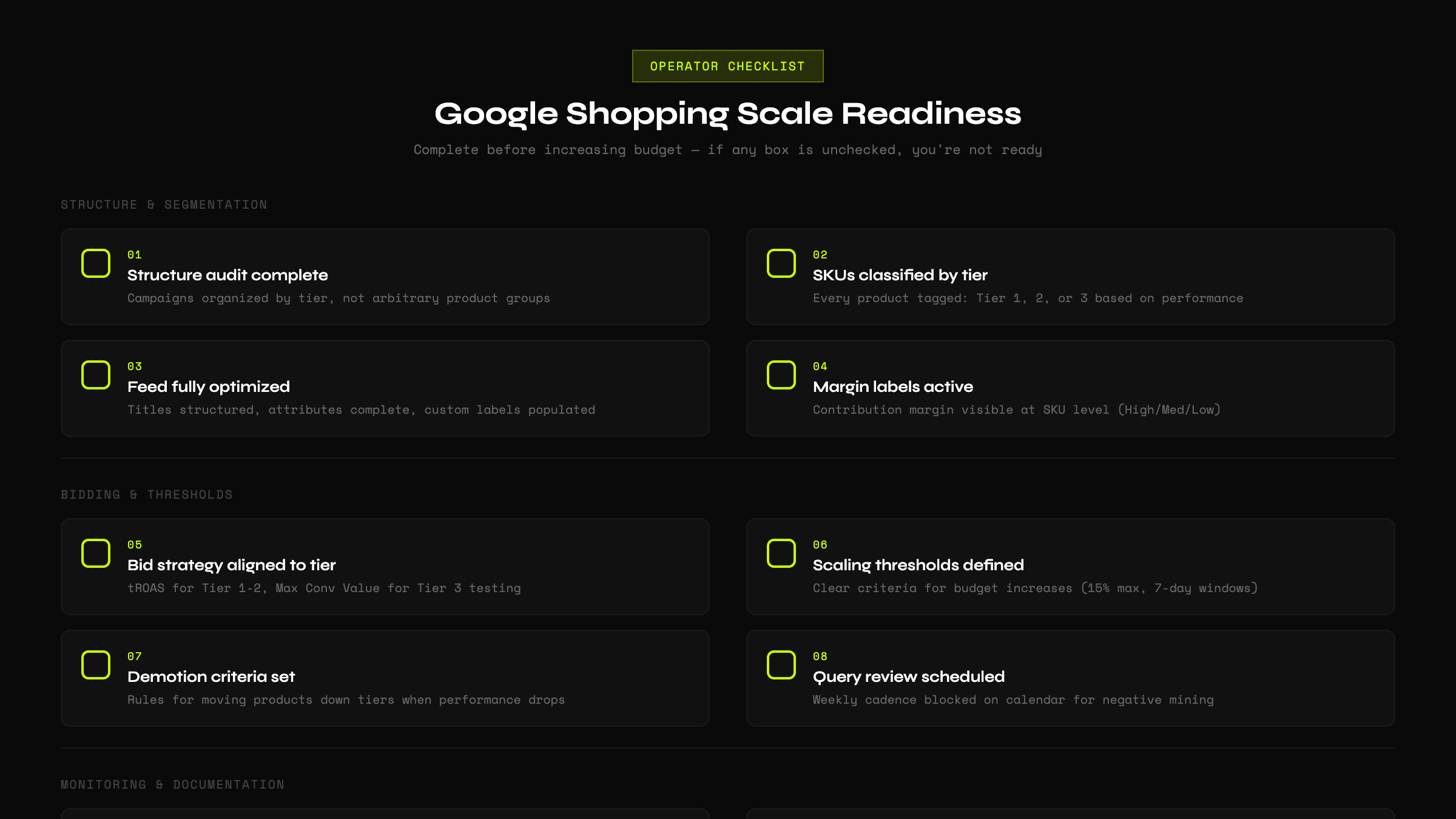 Google Shopping Scale Readiness Checklist